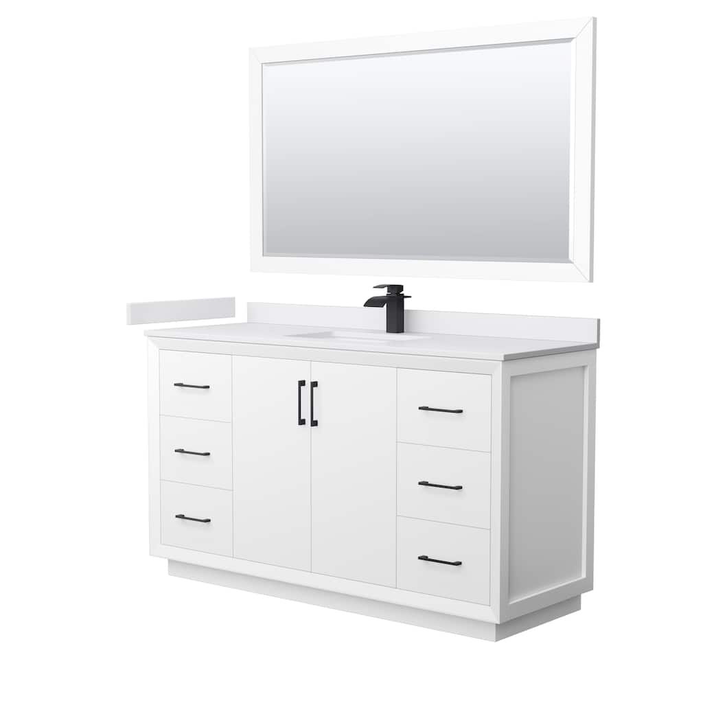 Strada 60-Inch Single Vanity Set, Cultured Marble Top, 58-Inch Mirror