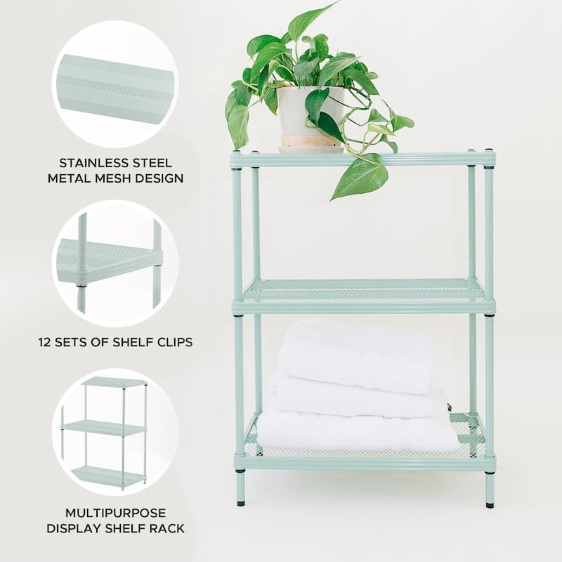 Design Ideas MeshWorks 3 Tier Full-Size Metal Storage Shelving Unit Rack, White