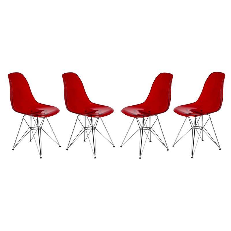 Cresco Ergonomic Modern Shell Seat Dining Chair with Chrome Eiffel Base and Curved Back Accent Side Chair (Set of 4)