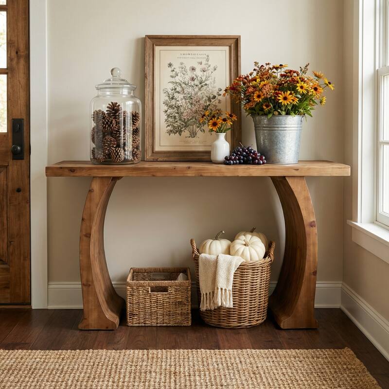 63 Inch Farmhouse Console Table for Entryway / Living Room, Fir Wood - 62.99" W x 11.81" D x 32.68" H
