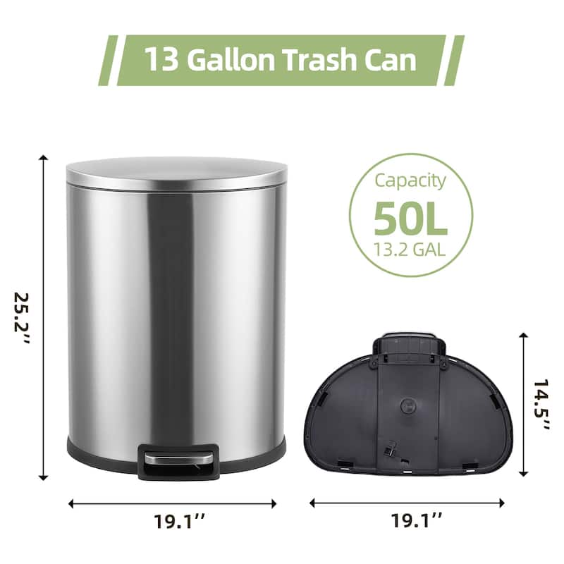 Stainless Steel Trash Can, 50 Liter / 13 Gallon