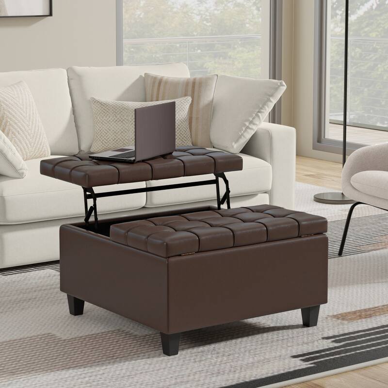 WYNDENHALL Elliot 30 inch Wide Transitional Square Table Ottoman - Chocolate Brown