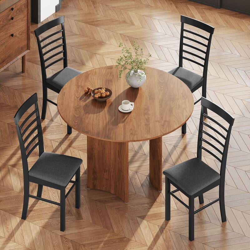 HOMCOM Wooden Dining Chairs Set of 2, Farmhouse Upholstered Kitchen Chairs with Rubber Wood Frame for Living Room, Dining Room