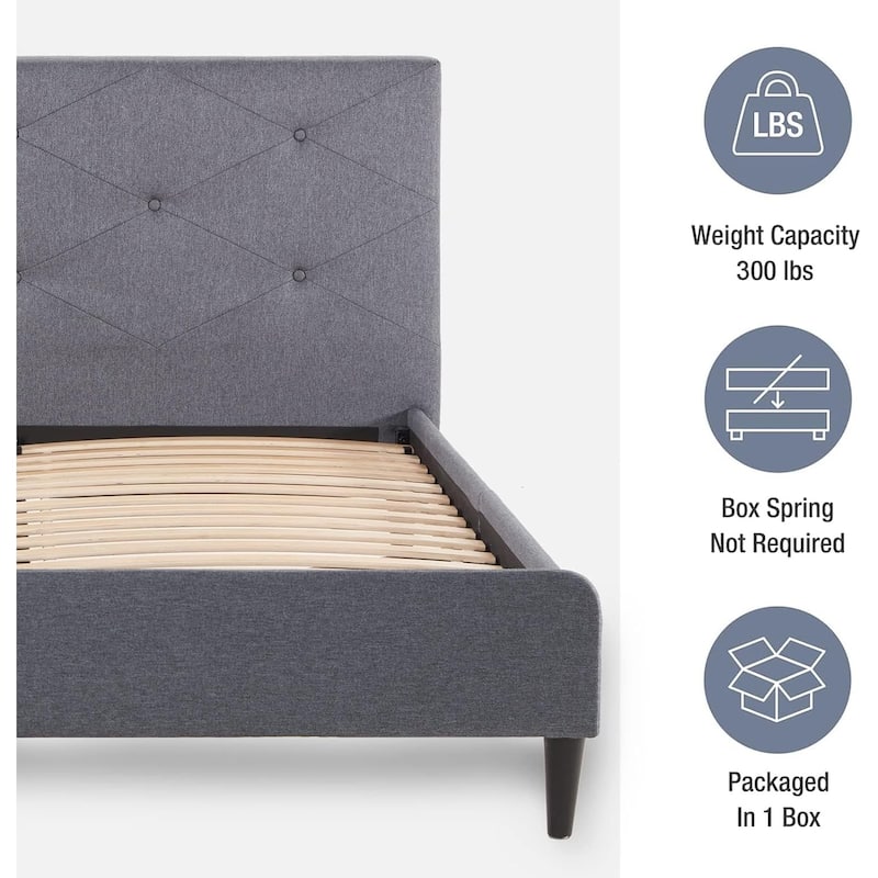 Twin Bed Frame Upholstered Platform with Headboard and Strong Wooden Slats,No Box Spring Needed, Easy Assembly