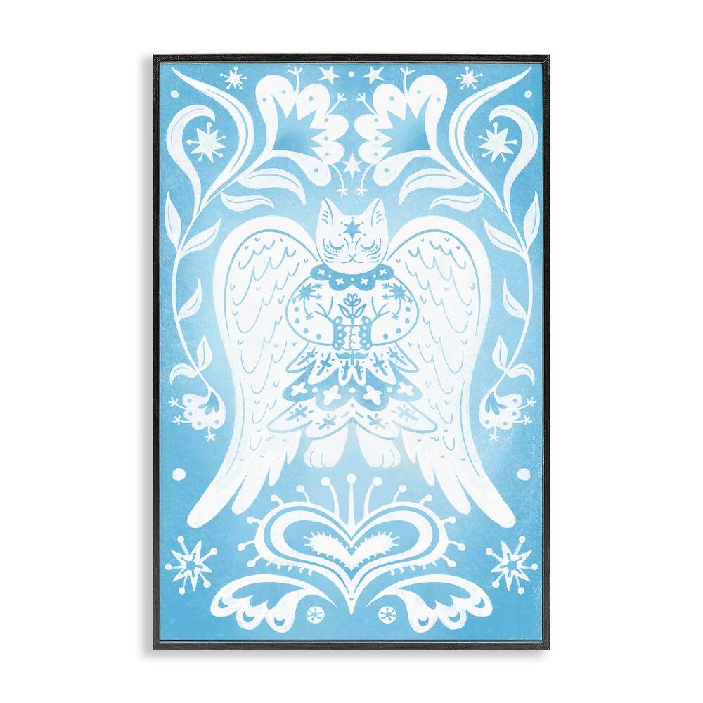 Stupell Symmetrical Patterned Angel Cat Framed Giclee Art Design By Hannah Moren