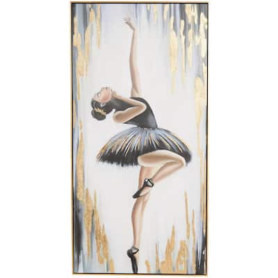 Canvas Dancer Ballet Living Room Framed Wall Art with Black and Gold Foil Accents - Gold - Roche River Decor