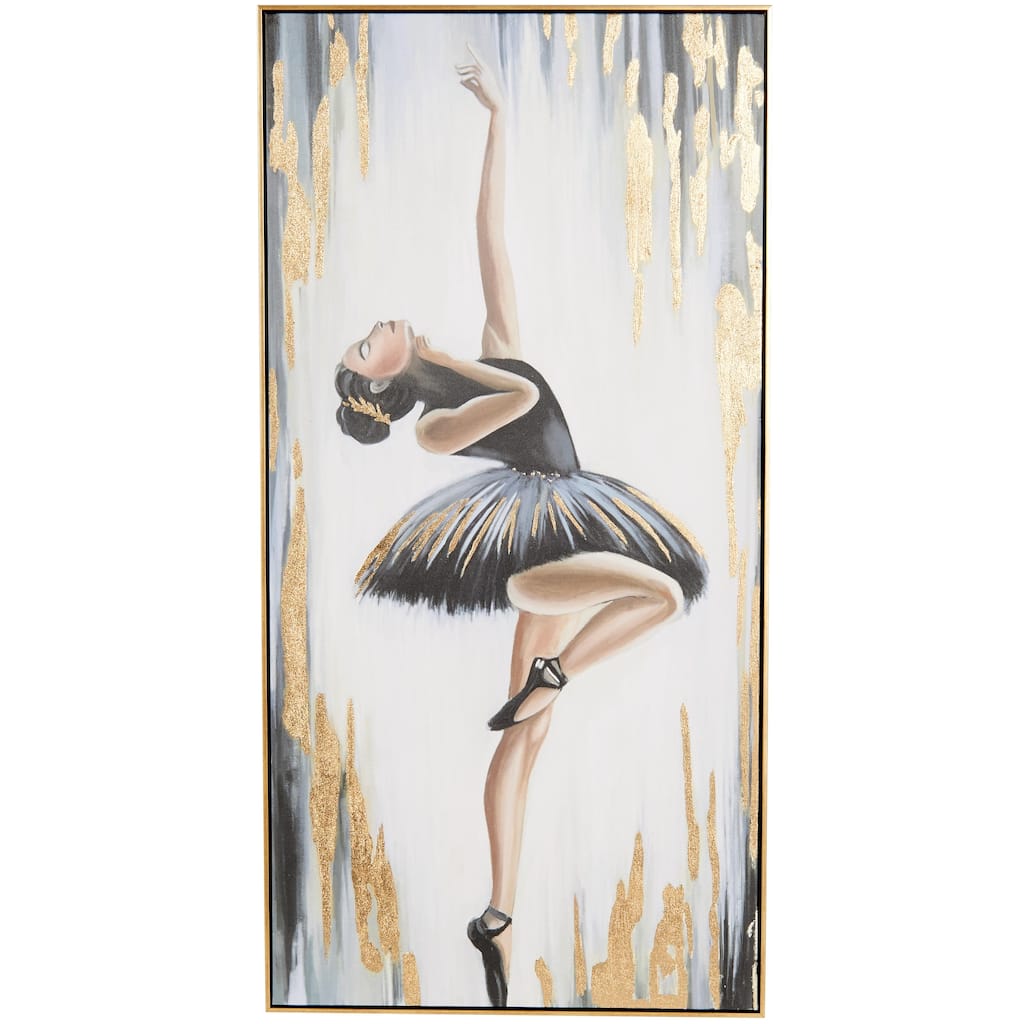 Canvas Dancer Ballet Living Room Framed Wall Art with Black and Gold Foil Accents - Gold - Roche River Decor