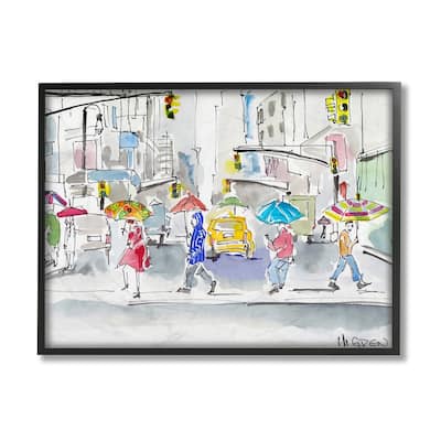 Stupell Rainy Crosswalk Pedestrians Urban City People Framed Wall Art