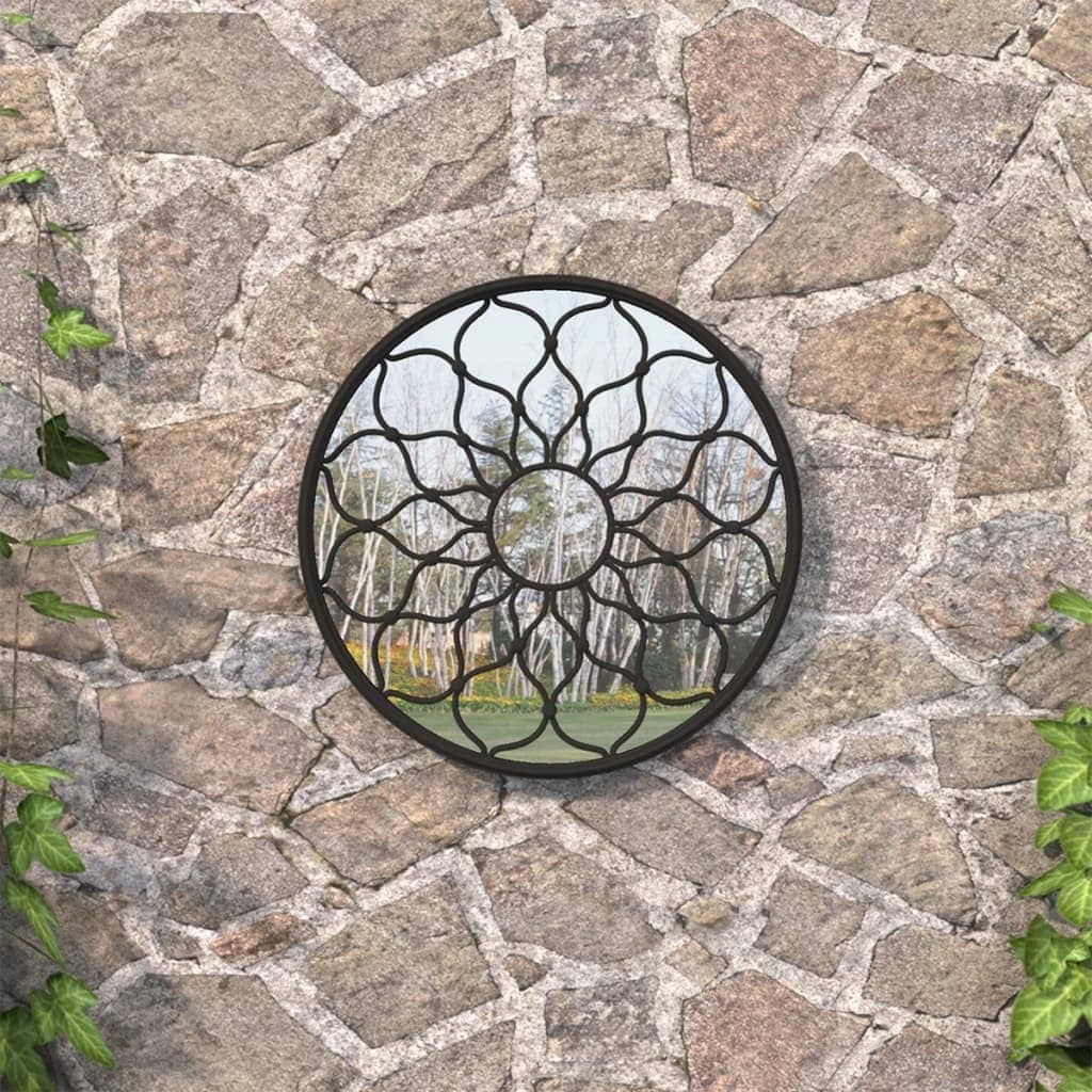 vidaXL Patio Mirror Black 23.6x1.2" Iron Round for Patio Use - 23.6 x 1.2"