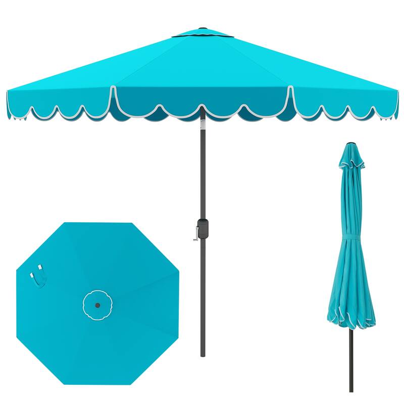 10 Ft Sun Shade Umbrella with Fade-Resistant Polyester Canopy and Easy Tilt Push Button Feature - Blue