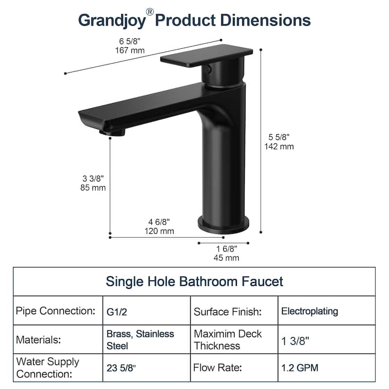 GRANDJOY Modern Single Handle Bathroom Faucet