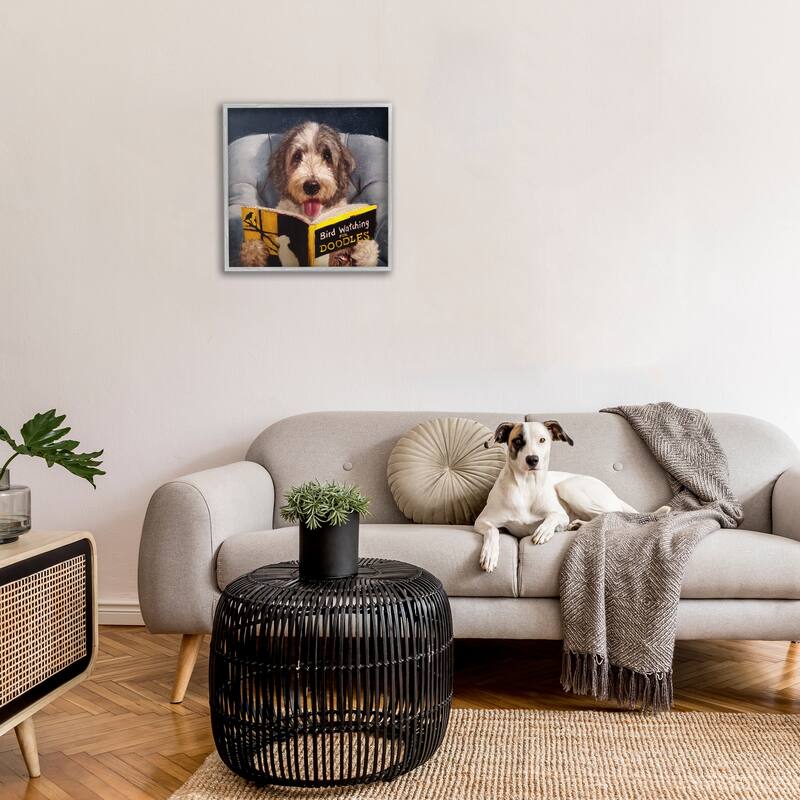 Stupell Bird Watching Doodle Funny Pet Dog Portrait Painting, 12x12, Framed Wall Art, Design by Lucia Heffernan