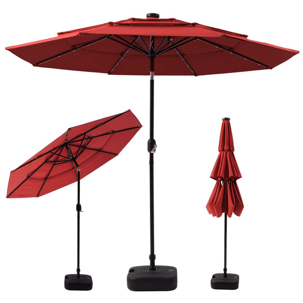 COSIEST Outdoor 11ft 3 Tiers Market Patio Umbrella with Solar LED lights