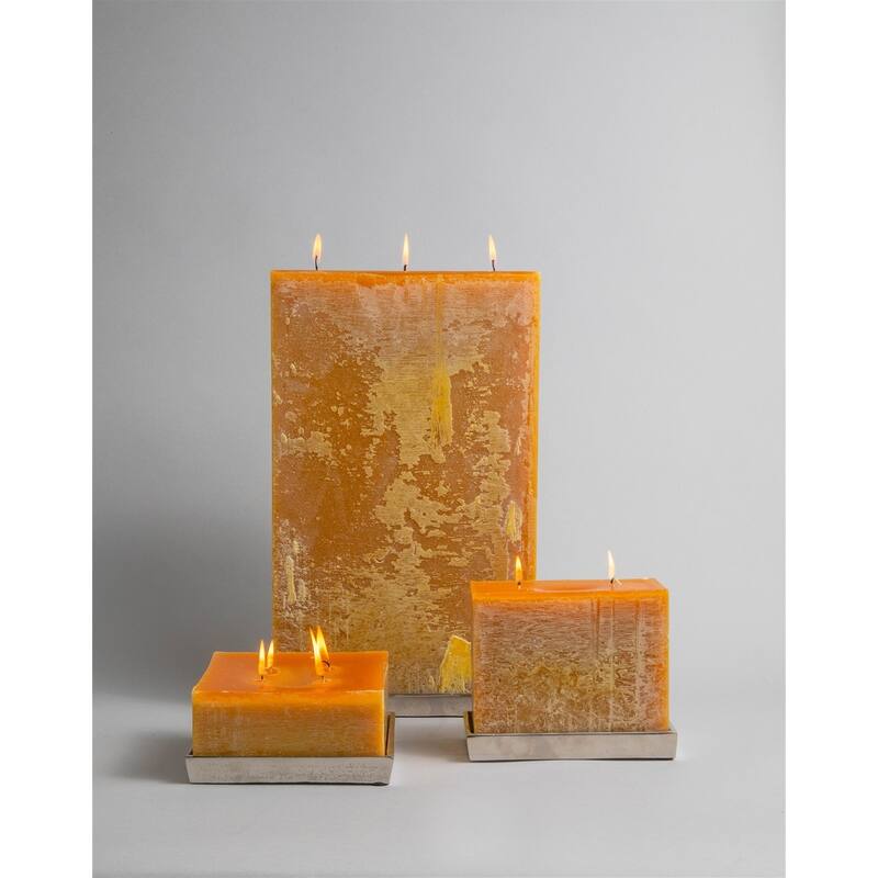 Rectangle 3-Wick Pillar Candle 9.45"x15.75"x3.15" Chamois- ST