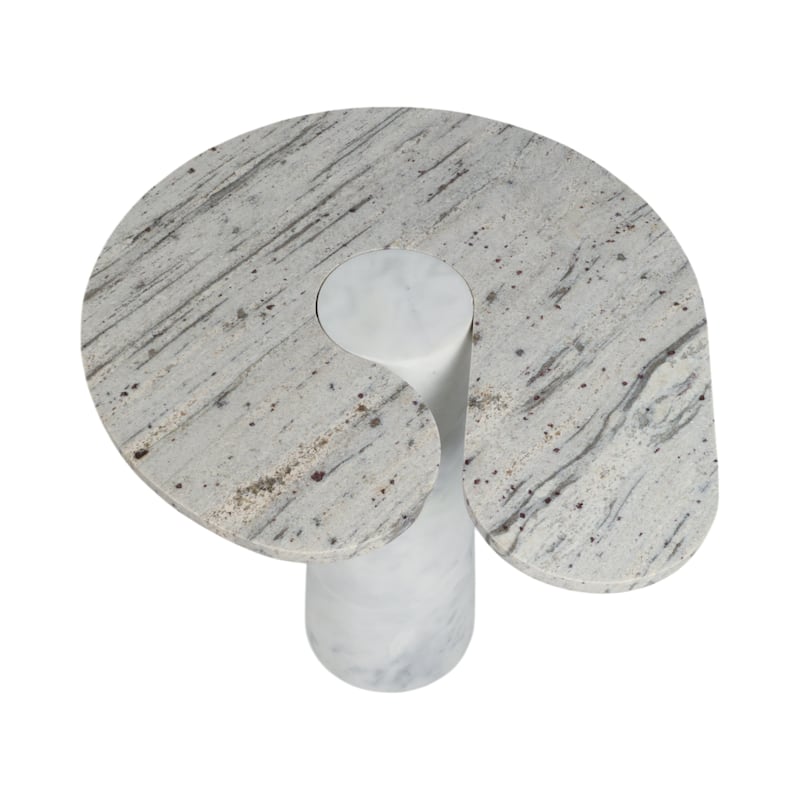 Granite And Marble Modern Round Side Table with Split-Top - 24" Ivory - 24" x 24" x 24"