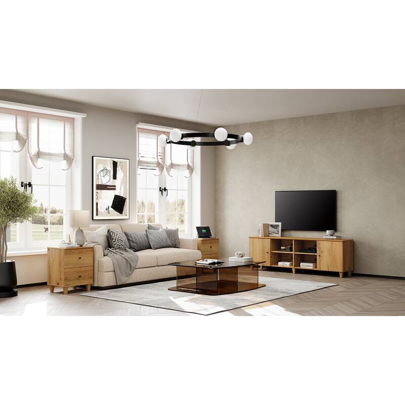 TV Stand & Charging End Tables Set for 100" TVs with Drawers & Doors