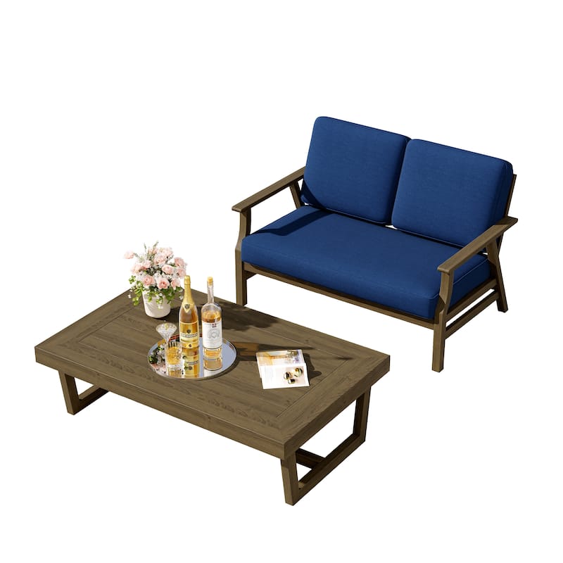 2-Piece Teak Outdoor Loveseat Set with Table.