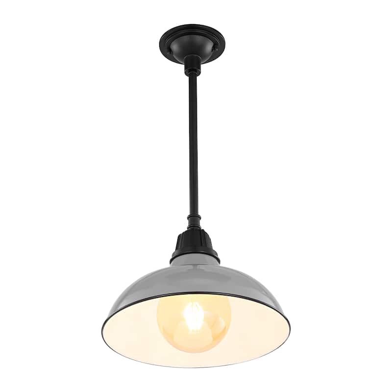 12.25" 1-Light Indoor/Outdoor Iron LED Pendant, by JONATHAN Y - 12.25 - Gray/Black
