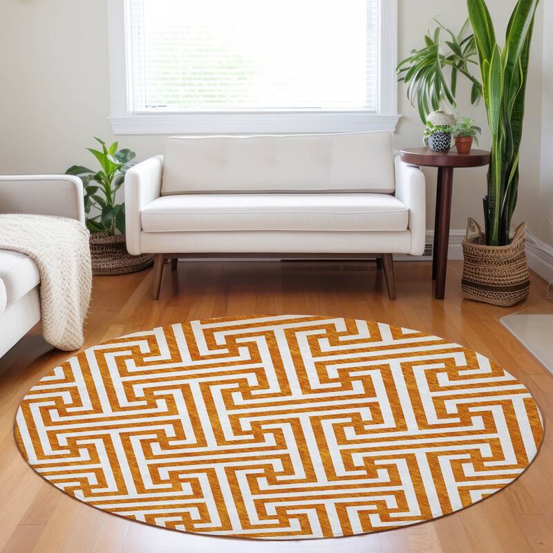 Premium Washable Super Soft Modern Geo Mayfield Rug - Orange - 8' x 8' - Round