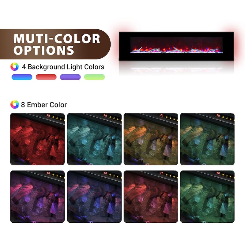 Clihome 42-72 inch Wall-mounted w/ RC (1500W) Electric Fireplace