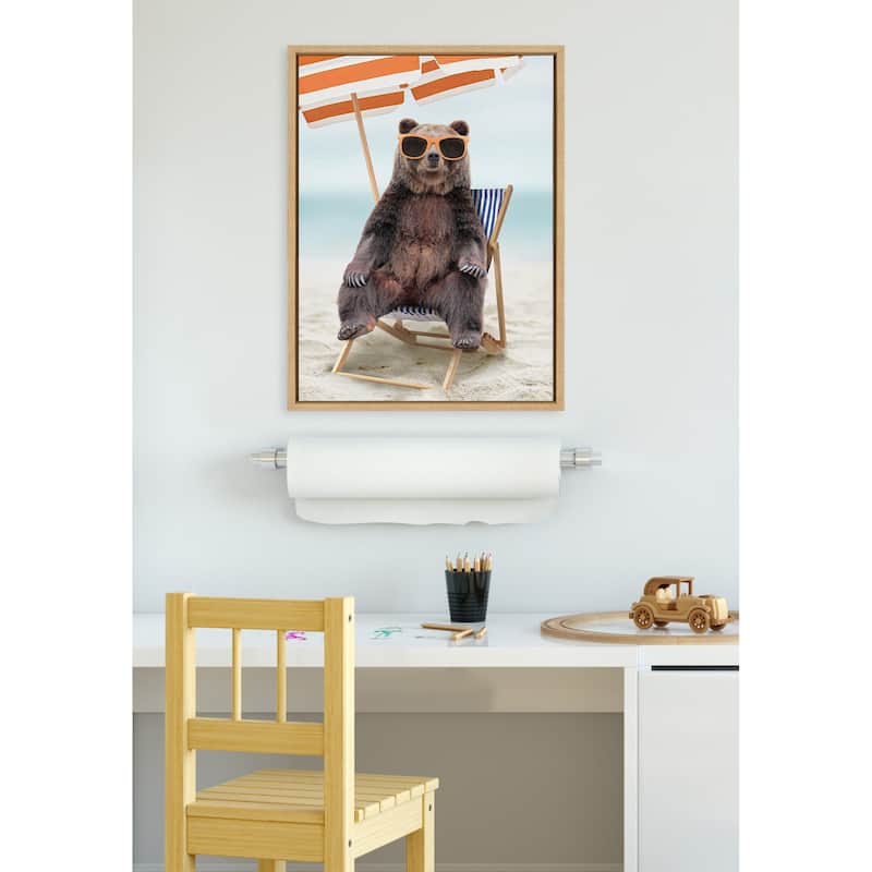 Kate and Laurel Sylvie Beach Chair Bear Framed Canvas by Amy Peterson