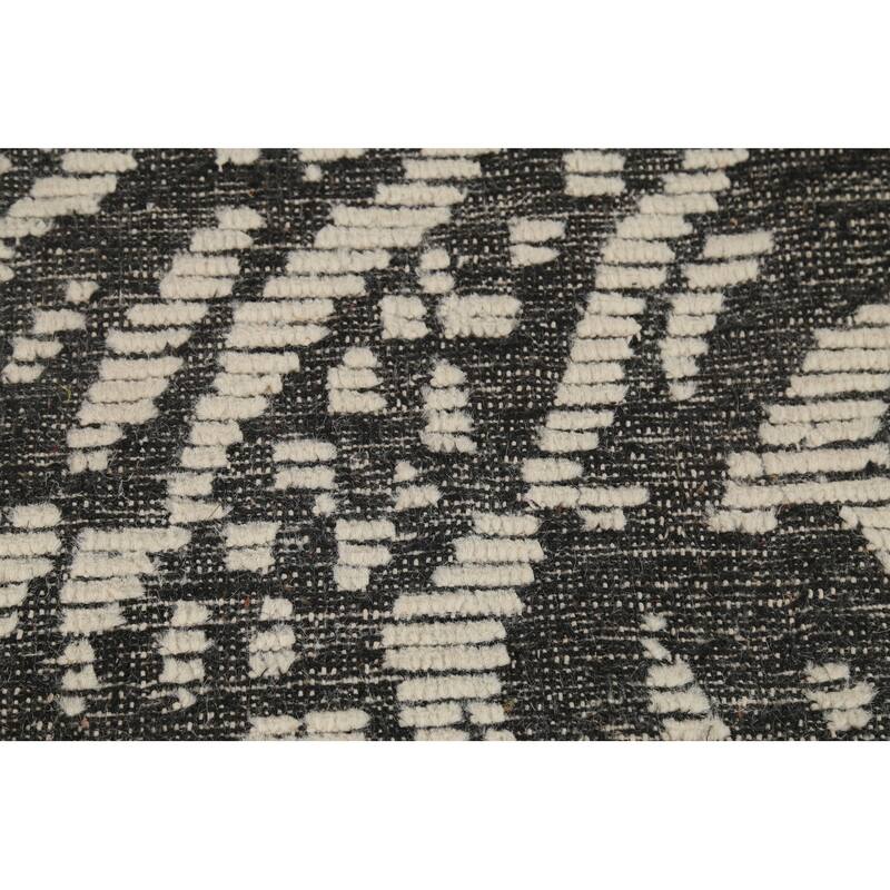 Black & Ivory Moroccan Abstract Rug Hand-Knotted Wool Carpet - 5'11"x 9'2"