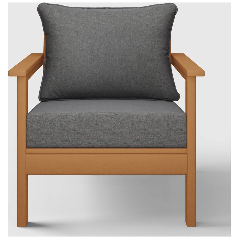 Birchwood All Weather HDPE Outdoor Patio Deep Seating Teak Club Chair With Cushions (1-Piece)