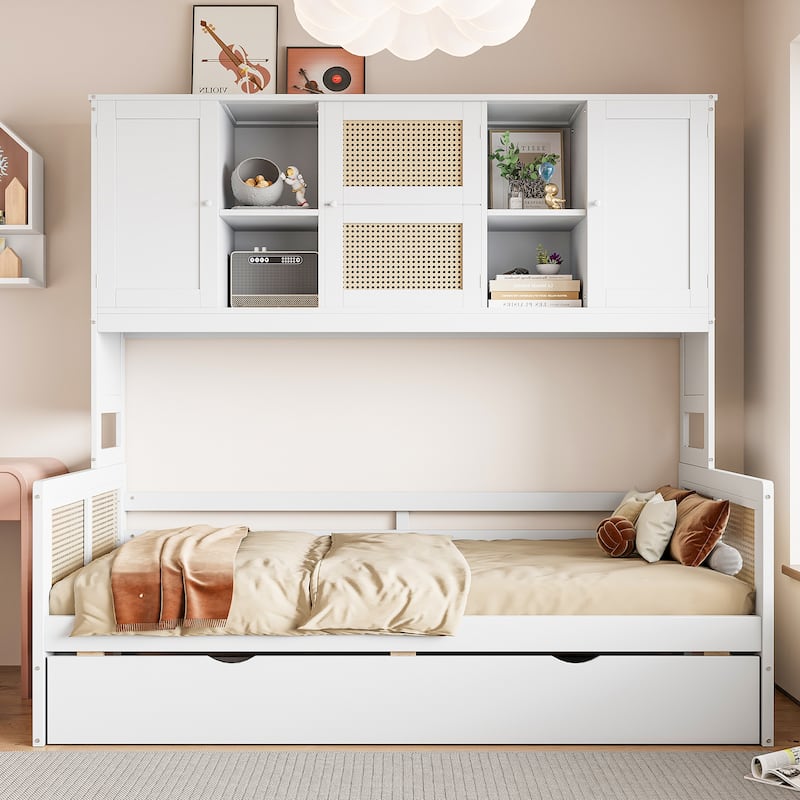 Wooden Daybed With Trundle, and All-in-One Cabinet and Shelf