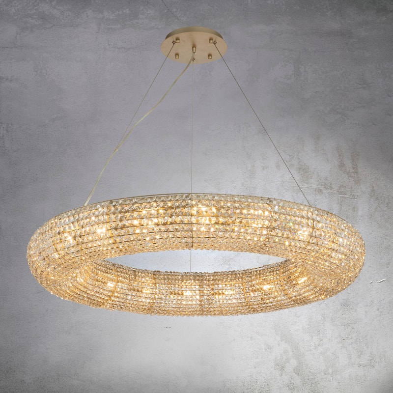 CraftHome Empire Glam Halo Soft Gold Round Crystal Chandelier for Dining Room