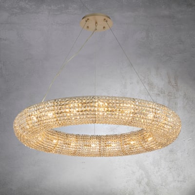 CraftHome Empire Glam Halo Soft Gold Round Crystal Chandelier for Dining Room