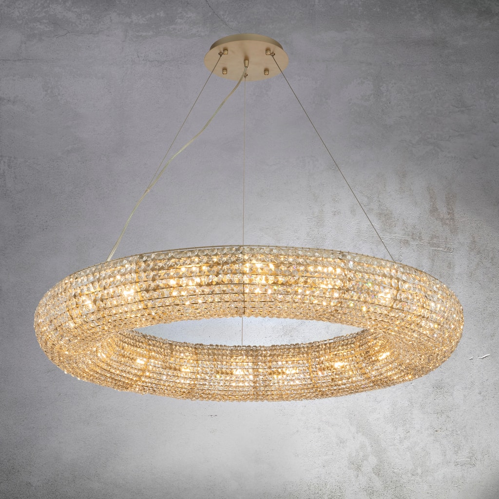 CraftHome Empire Glam Halo Soft Gold Round Crystal Chandelier for Dining Room