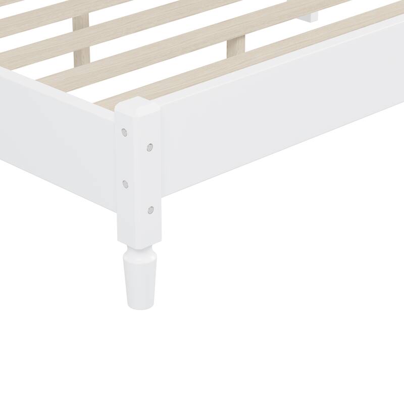 Wooden Platform Bed with Arc Rattan Headboard Bed Frame, Pine Wood Panel Bed, Solid Wood Legs for Bedroom