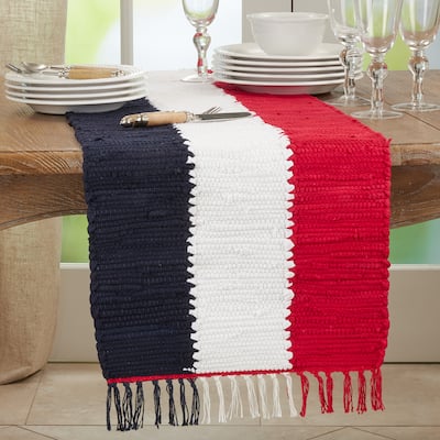 Cotton Table Runner With Patriotic Chindi Design