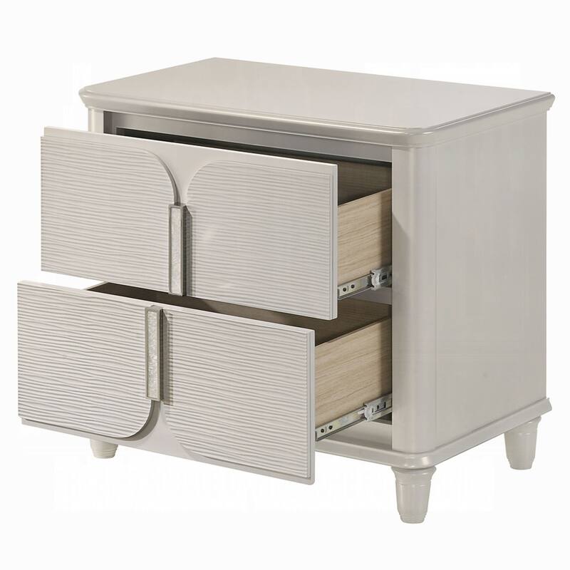 Veda Nightstand, Elegant Pearl White Wood, 2 Modern Drawers, 30 Inch