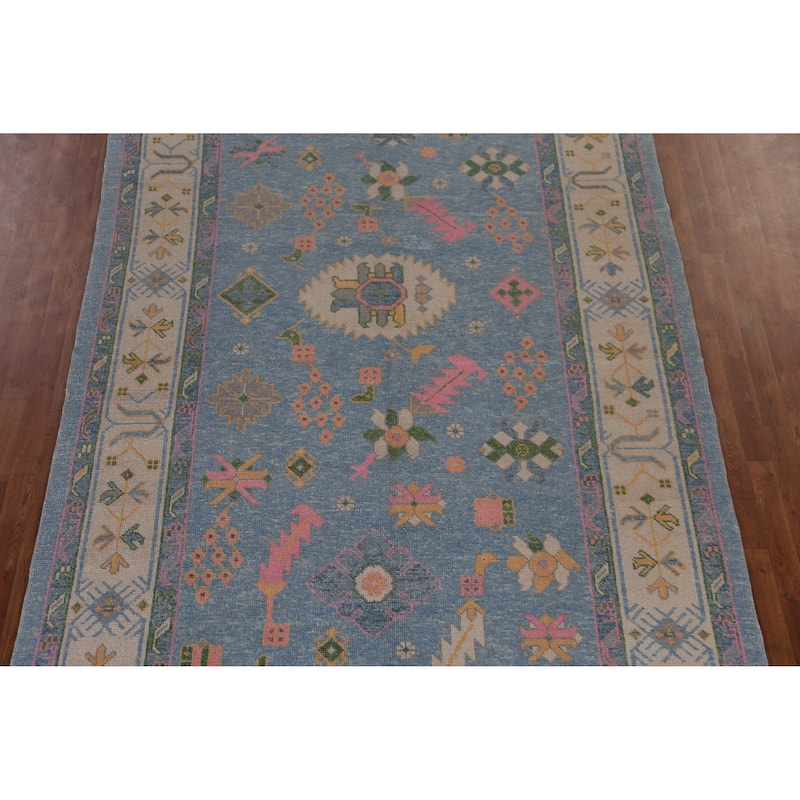 Hand Knotted Oriental 100% Wool Carpet Transitional All-Over Navy Blue & Blues Oushak Area Rug - 17' 10'' X 7' 2''