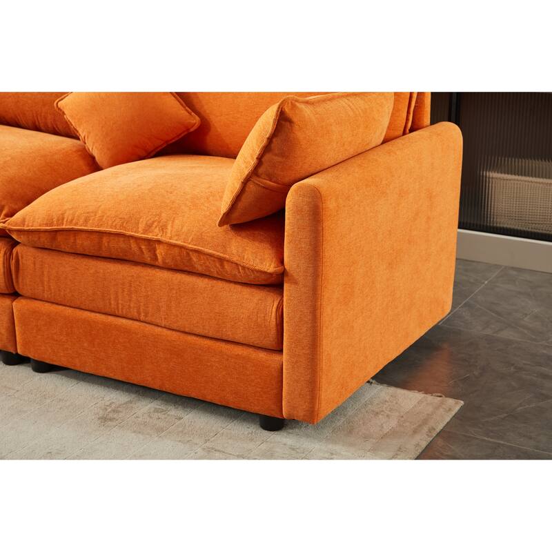 Minimalist Chenille Modular Sectional Sofa, 3-Seater L-Shaped Couch with Movable Ottoman, Upholstered Sofa for Living Room