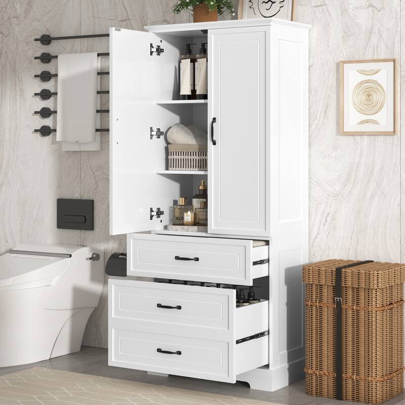 Anti-tipping Device Storage Cabinet for Bathroom with Shelves, Adjustable Shelf, Magnetic Door Stopper and Metal Door Handles