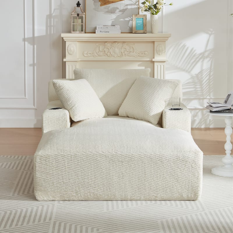 Comfy Sleeper Sofa Single Chaise Lounge w/ Cup Holders & Side Pockets