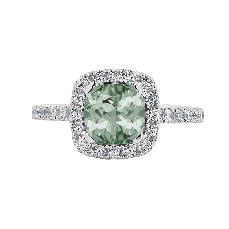 Auriya 3/4ct Cushion-cut Green Amethyst and Halo Diamond Engagement Ring 1/2cttw 14k Gold