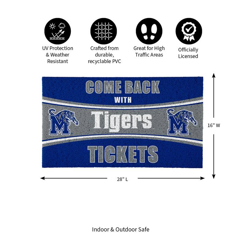 University of Memphis 28 in. x 16 in. PVC "Come Back With Tickets" Trapper Door Mat