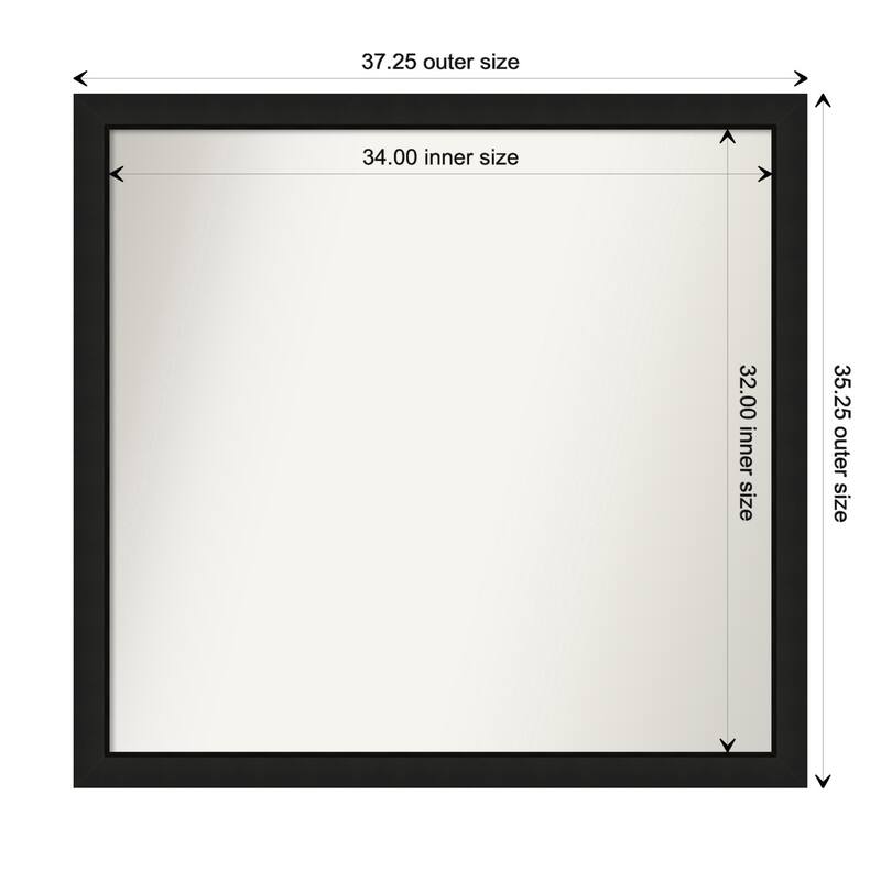Midnight Black Narrow Framed Non-Beveled Custom Wall Mirror, Bathroom Vanity Mirror - Outer Size: 37.25 x 35.25