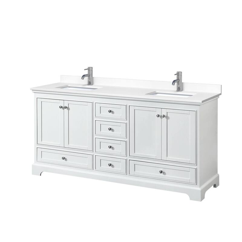Wyndham Collection Deborah 72" Free Standing Double Basin Vanity Set - White / White Cultured Marble Top / Polished