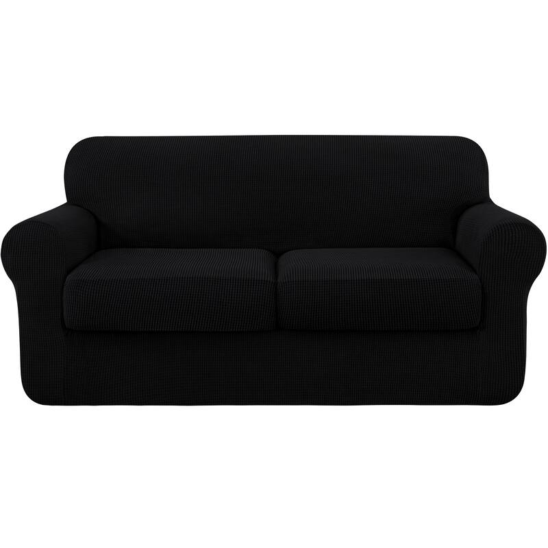 Subrtex Stretch Loveseat Slipcover Cover with 2 Separate Cushion Cover - Black