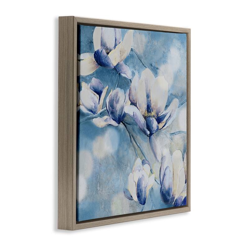 Stupell Blue Flowers & Bokeh Framed Floater Canvas Wall Art Design By Carol Robinson