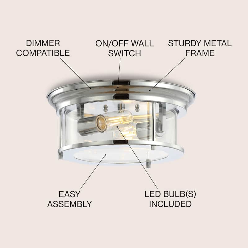 Henry 13.25" Metal/Glass LED Flush Mount, by JONATHAN Y