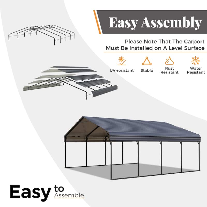MAISON ARTS Heavy Duty Metal Carport with Galvanized Steel Roof for Cars, Boats, and Tractors