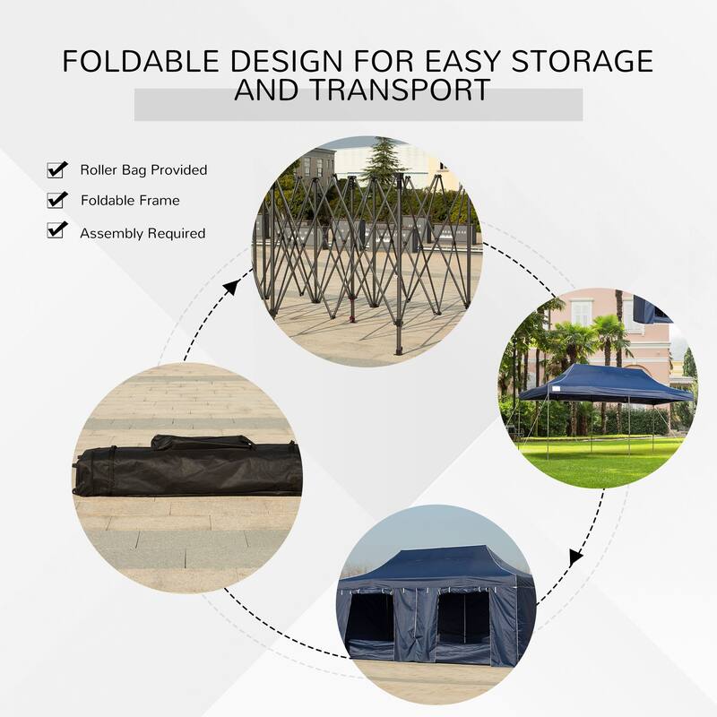 Outsunny 20' x 10' Pop Up Canopy Tent Large Outdoor Shelter with 7 Removable Zippered Sidewalls and Roller Bag