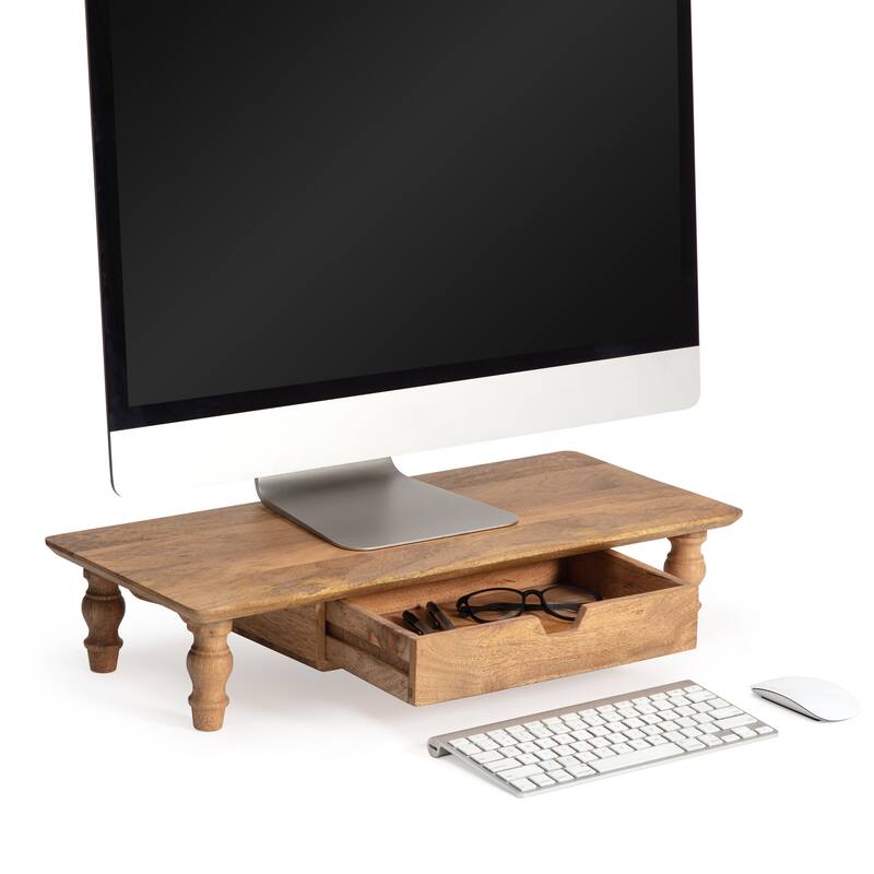 Jani Wood Monitor Stand Riser Desk - Ergonomic Design Stand, Desktop Organizer Table for Home, Office Workspace, Gaming Desk - Yellow