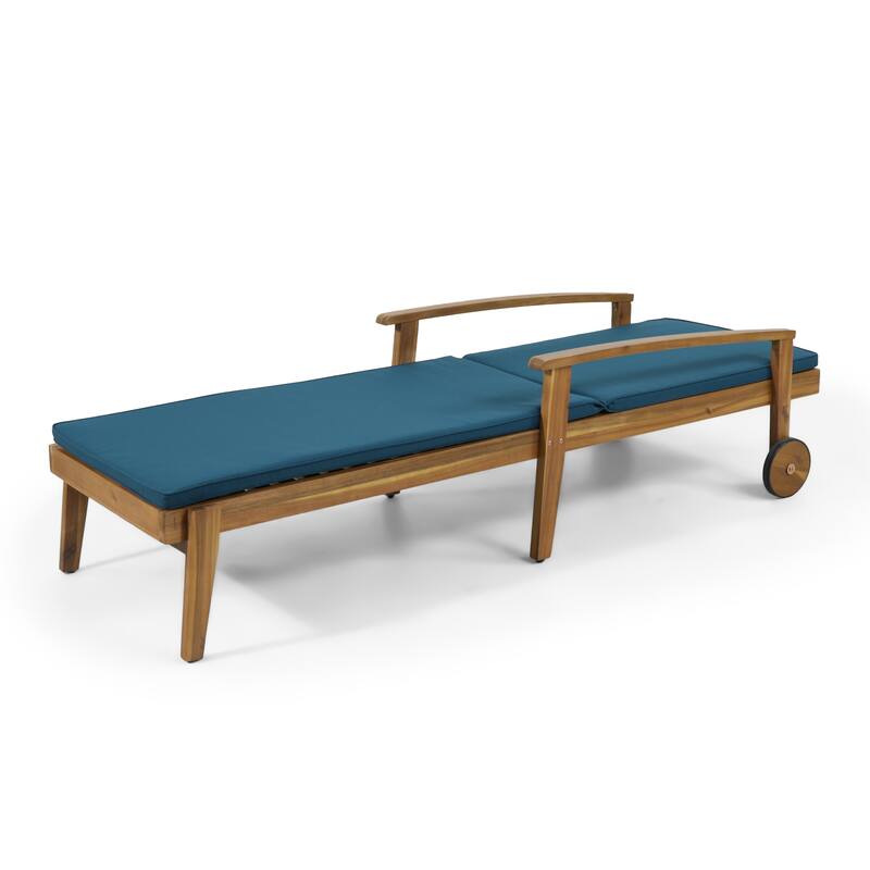 Jason Outdoor Acacia Wood Outdoor Chaise Lounge with Water Resistant Cushion by Christopher Knight Home