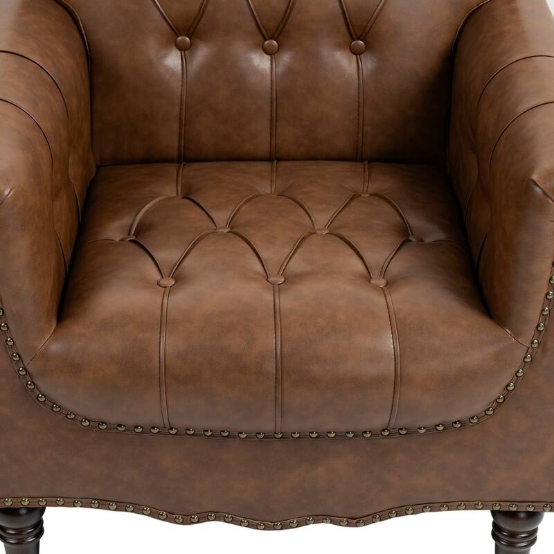 Modern Faux Leather Accent Chairs Set Of 2, Upholstered Armchair For Living Room